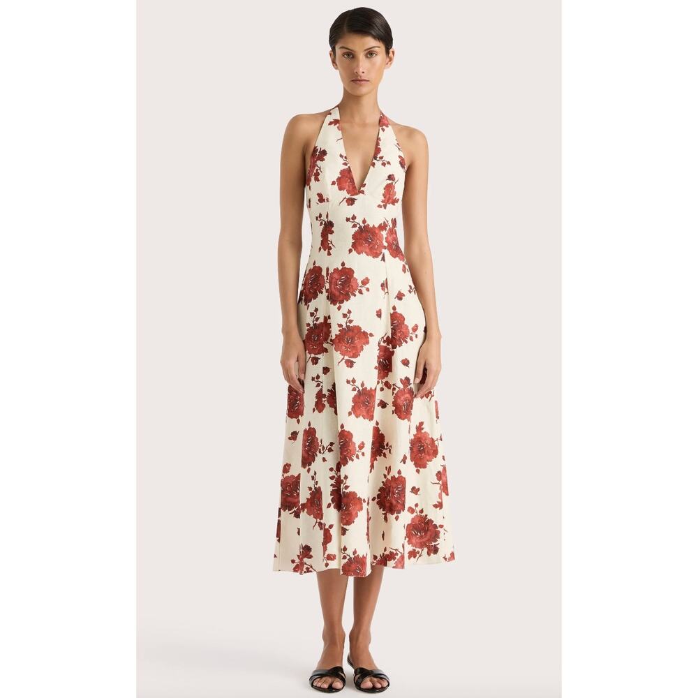 NWT FAITHFULL Marais Cecile Garnet Floral Halter Midi Dress
